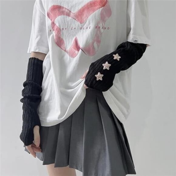 POHADON Arm Warmers Y2k Fingerless Gloves for Women Girls Cute Fall Winter Arm - Picture 3 of 7